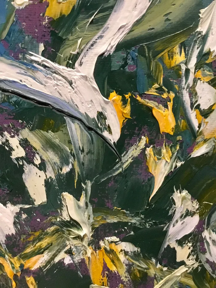 Flying in the jungle,original abstract oil impasto painting on canvas,abstract green white home decoration,unique handmade gift.