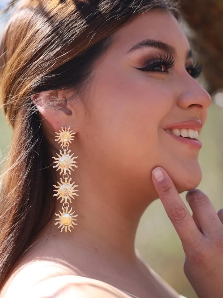 Extra Long Boho Wedding Earring For Bride, Celestial Gold Bridal Earrings, Statement Wedding Jewelry, Bridesmaid Gift, Sun Wedding Earrings