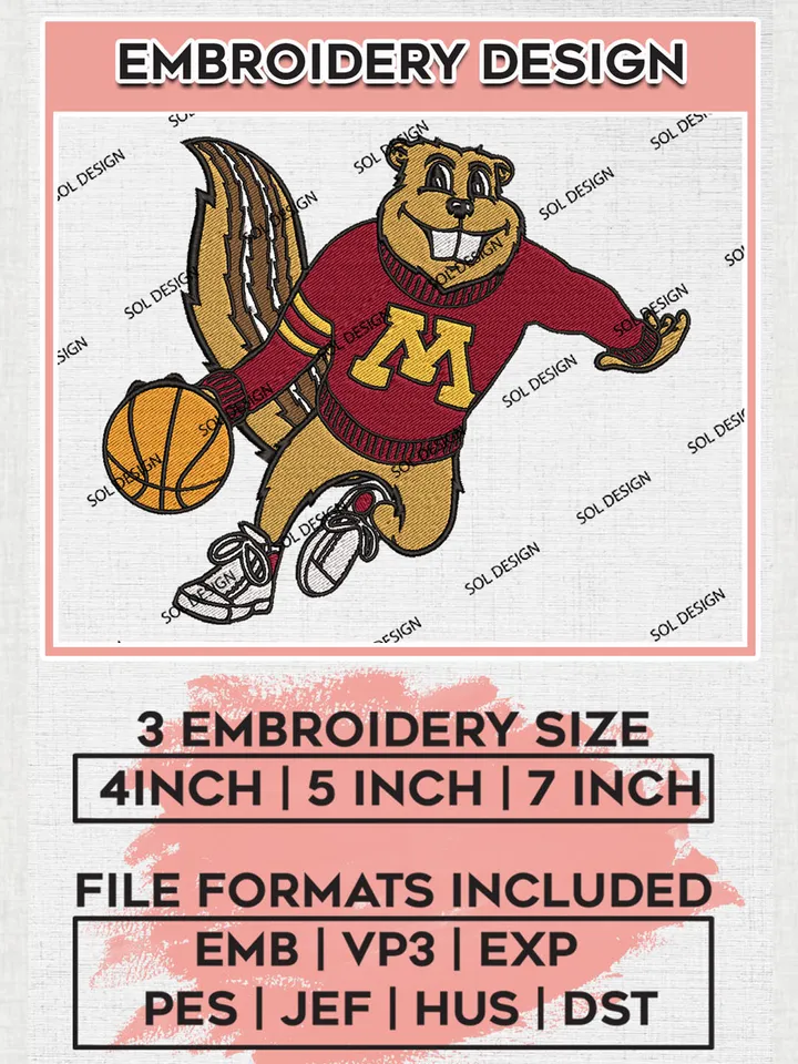 Minnesota Golden Gophers Basketball Team Mascot Logo Embroidery Design Files, NCAA Minnesota Golden Gophers Machine Embroidery, NCAA Teams, 3 sizes, NCAA Machine embroidery designs, Digital Download