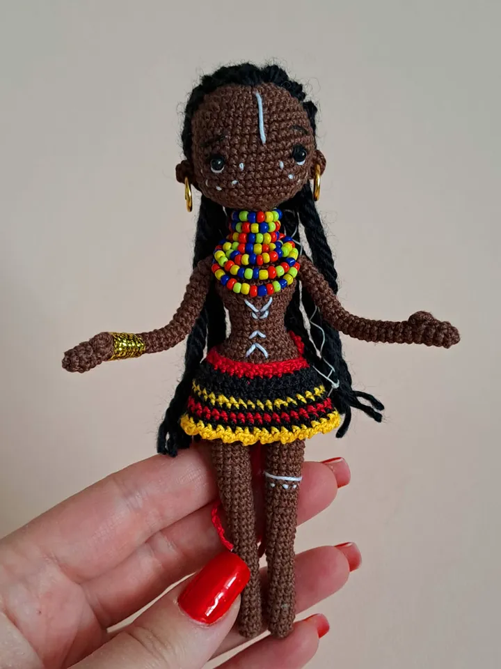 Crochet African doll, Handmade Doll. National African doll. miniature Black crochet doll