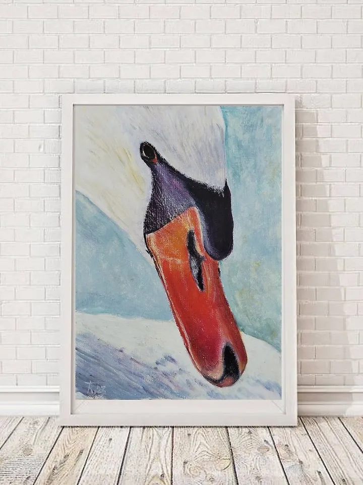 Oil painting, portrait of a Swan, painting with a bird 50x35 cm