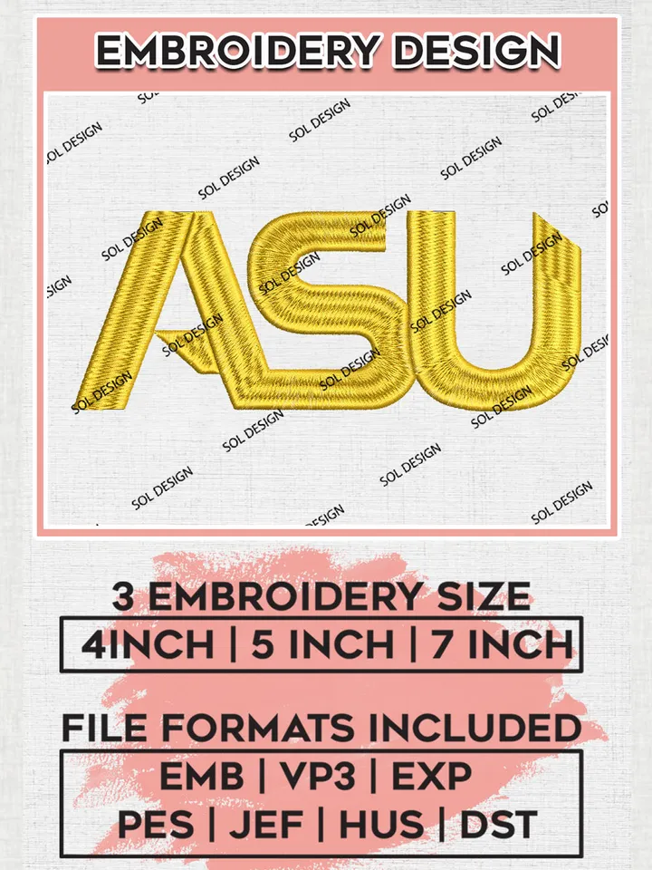 NCAA ASU Hornets College Team Logo Embroidery Design Files, NCAA Alabama State Hornets Machine Embroidery, NCAA Teams, 3 sizes, NCAA Machine embroidery designs, Digital Download