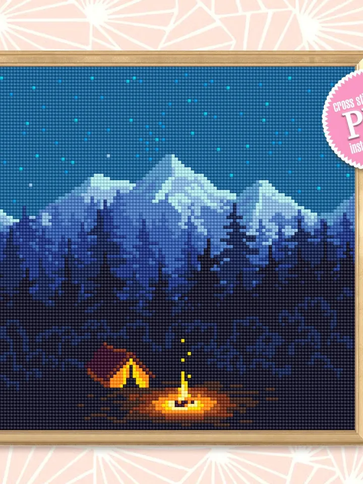 Mountain landscape cross stitch pattern download PDF Nature cross stitch chart Camping digital Mountain cross stitch Adventure awaits #L35