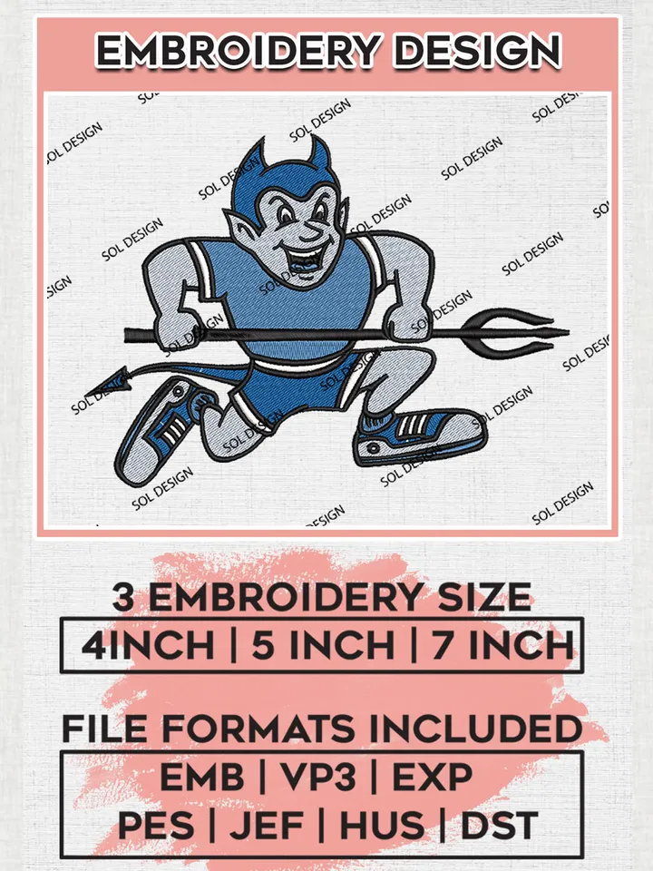 NCAA Central Connecticut Blue Devils Team Funny Mascot Logo Embroidery Design Files, NCAA Central Connecticut Blue Devils Machine Embroidery, NCAA Teams, 3 sizes, NCAA Machine embroidery designs, Digital Download