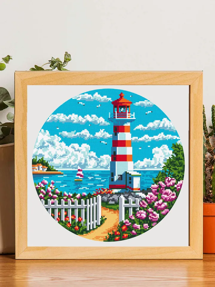 Lighthouse cross stitch pattern download PDF Nature landscape cross stitch chart Summer sea landscape pattern digital PDF Home decor #L46