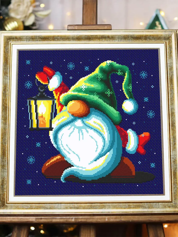Christmas gnome cross stitch pattern download PDF Winter gnome pattern digital Cute cross stitch sampler Holiday hand embroidery PDF #N15