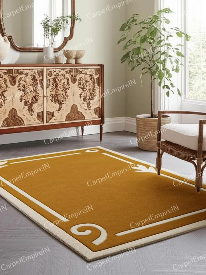 Buy 9x12 Leaf Design Area Rug Hand-Tufted 100% Wool Handmade Carpet for Home, Bedroom Rug, Living Room Rug, kids rug, yellow rug