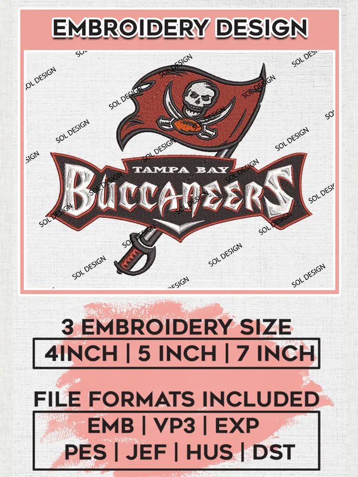 NFL Tampa Bay Buccaneers Embroidery Designs, NFL Buccaneers, NFL Embroidery Designs, NFL Tampa Bay Buccaneers Machine Embroidery Design, Digital Download