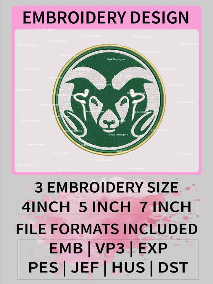 NCAA Colorado State Rams Embroidery File, 3 Sizes, 6 Formats, NCAA Machine Embroidery Design, NCAA Logo, NCAA Teams