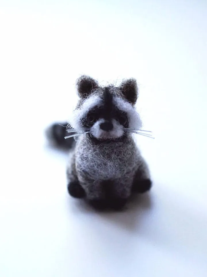 Needle felted raccoon miniature
