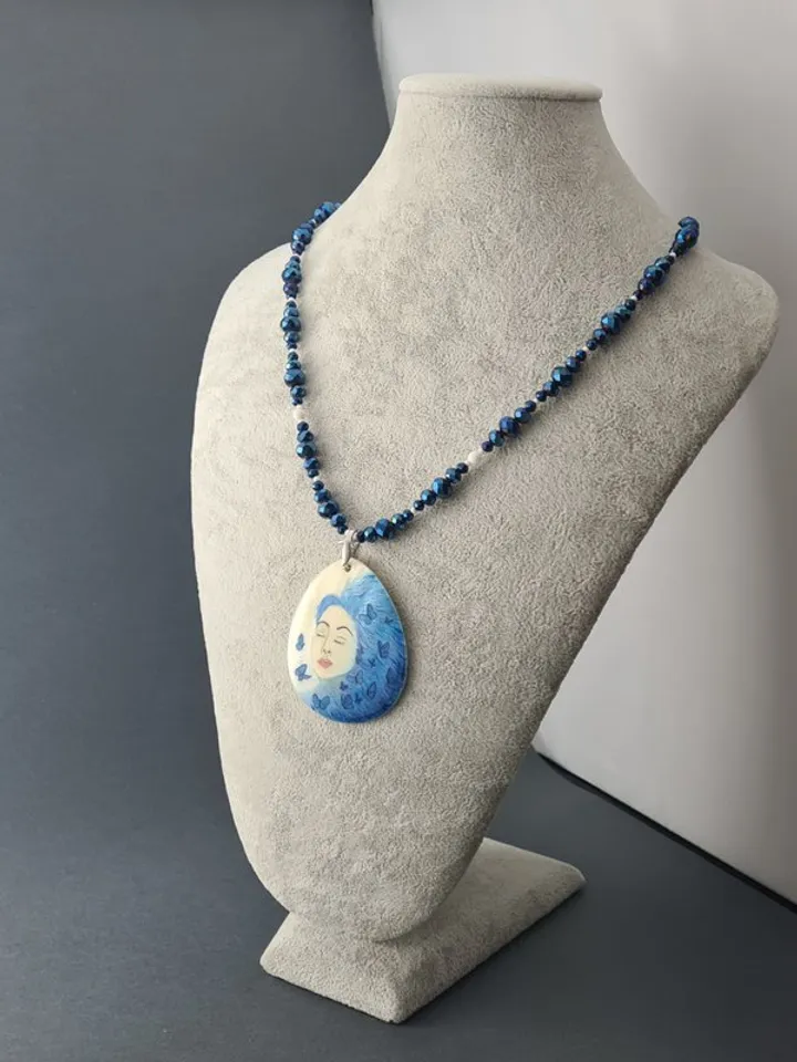 Hand painted jewelry, hand painted necklace, miniature painting on pearl pendant