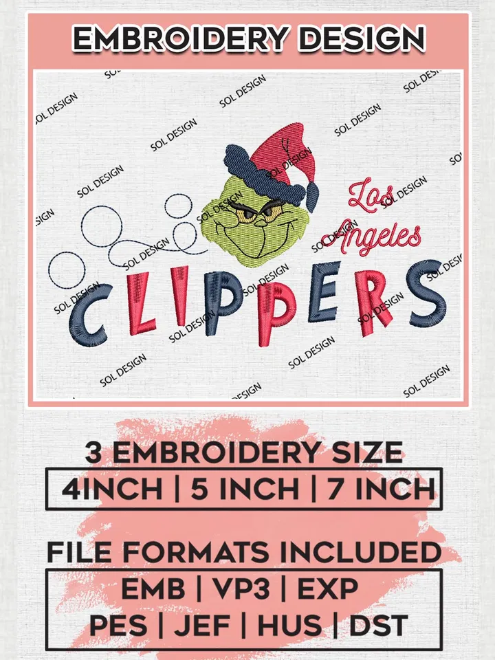 Grinch LA Clippers Embroidery Designs, Grinch Christmas Embroidery Files, NBA LA Clippers Machine Embroidery Designs, NBA Clippers Logo, NBA Christmas Machine Embroidery Design, Digital Download