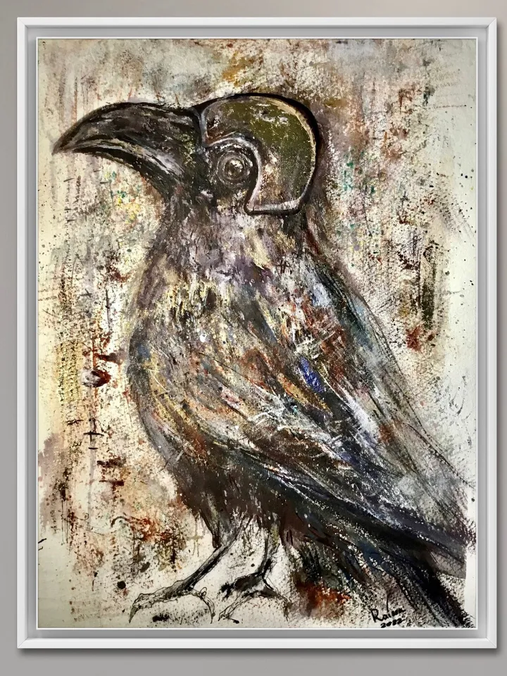 Fashion crow painting,funny crow modern mix media painting,original watercolour mix media artwork on watercolour paper,funny birds painting.