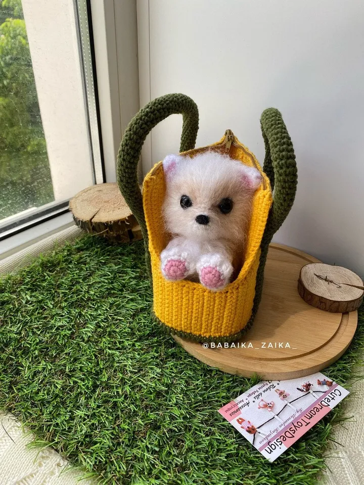 PDF Crochet Spitz Dog Puppy in a bag, Amigurumi Dogs , Pomeranian pattern, Crochet Animal Pattern, Crochet Puppy Pattern, Amigurumi baby toy