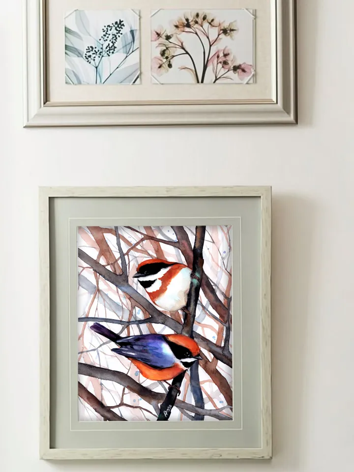Original watercolor birds, bird painting, wall decor, birds lover gift, 8x11 in handmade art by Anne Gorywine