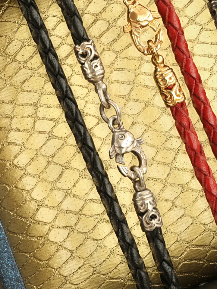 Leather Cord for Pendant with Silver and Gold
