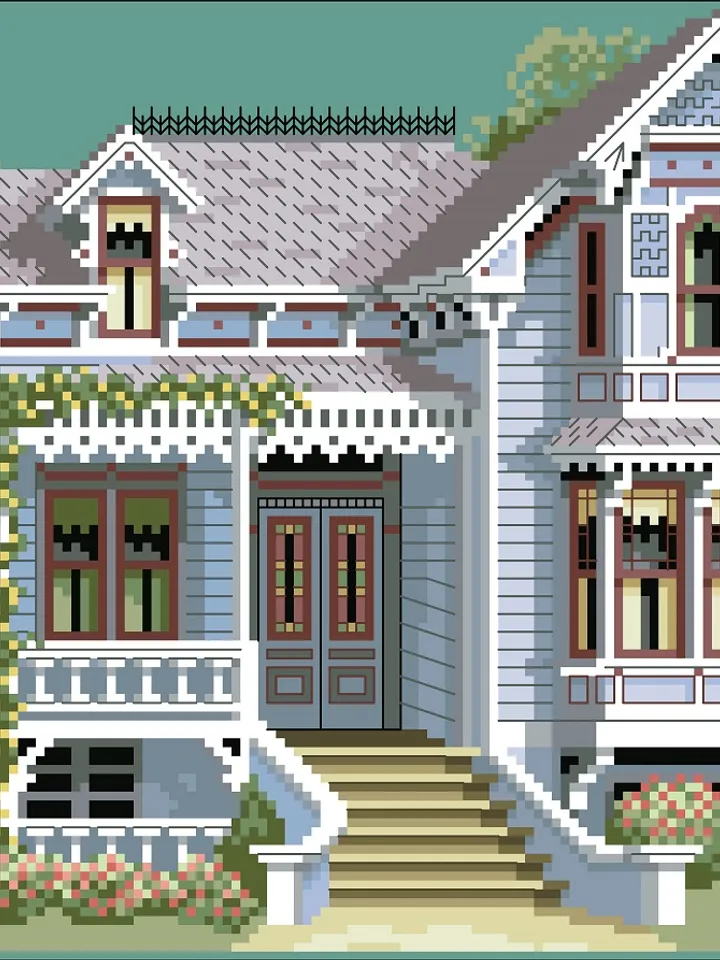 Vintage Cross Stitch Pattern Victorian House Counted Digital Download PDF