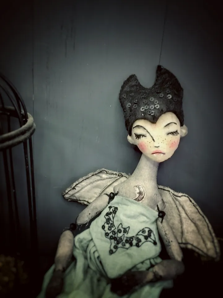 Art textile doll. Bat doll