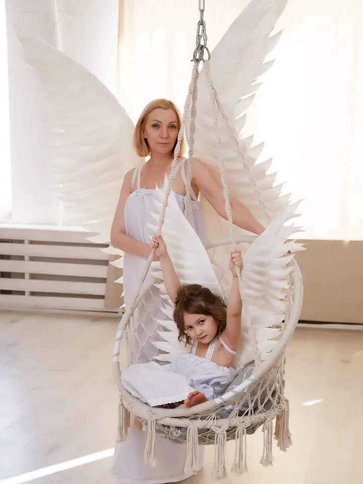 Angel wings costume 2pcs set mother - baby White Angel baby shower, photo shoot with cosplay wings