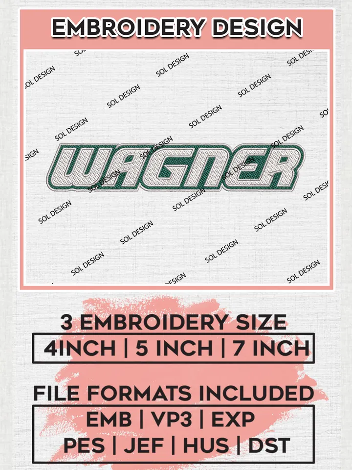 NCAA Wagner Team Word Logo Embroidery Design Files, NCAA Wagner Seahawks Machine Embroidery, NCAA Teams, 3 sizes, NCAA Machine embroidery designs, Digital Download