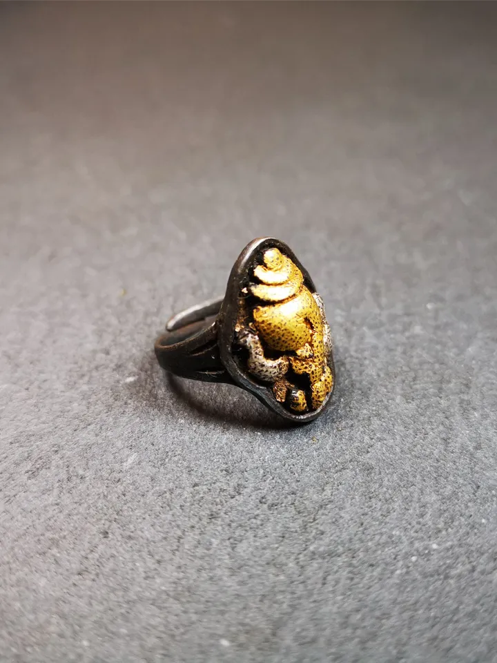 Gandhanra Unique Handcrafted Tibetan Buddhist Shankha Conch Ring,Made of Pure Gold Filled and Silver Filled,Protection Jewelry,Adjustable
