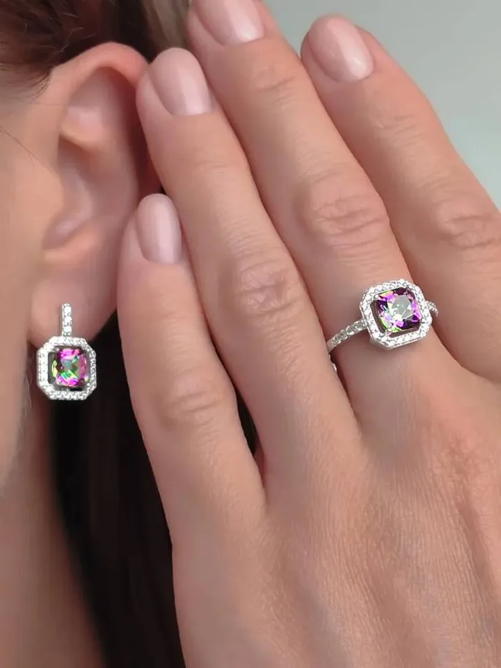 Earrings, silver 925, mystic and cubic zirconia