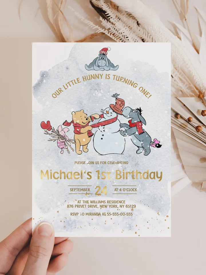 Christmas Winnie Pooh Baby Birthday Invitation; Winnie Pooh Baby Birthday ; Christmas Baby Birthday; Honey Bear Birthday; Winnie Pooh xpooh1