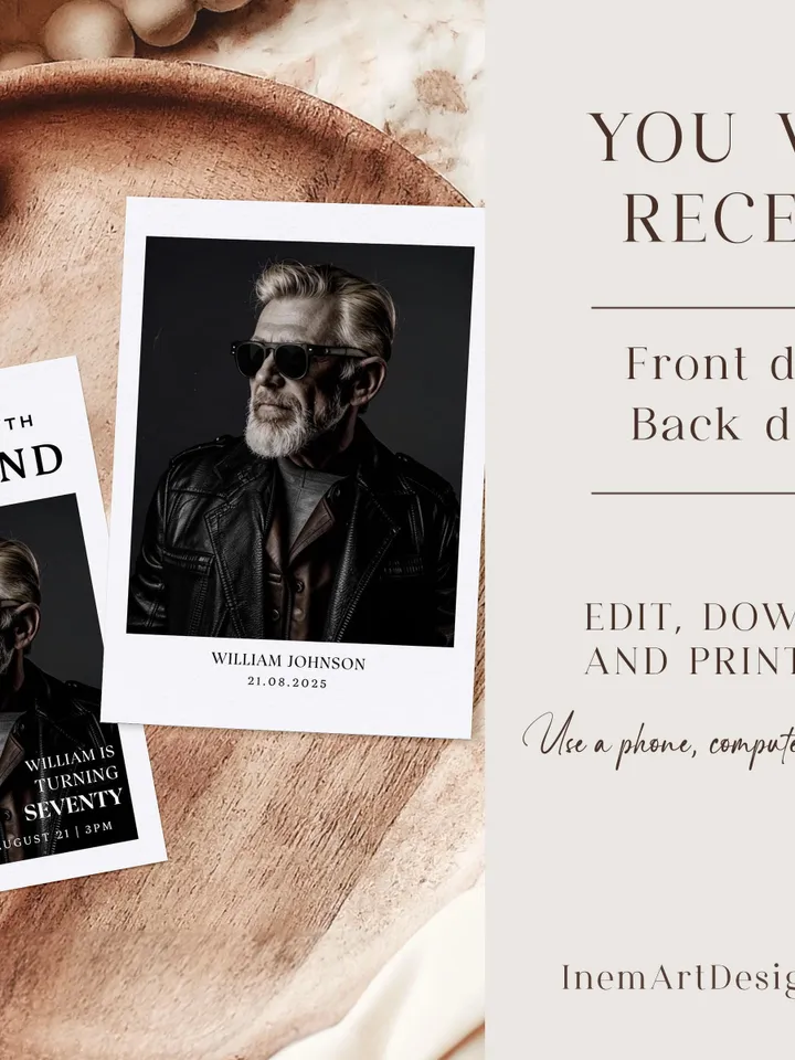 The Man The Myth The Legend 70th Birthday Invitation, SEVENTY, Editable Printable, 70th Party Text Invite, Instant Download, Canva Template