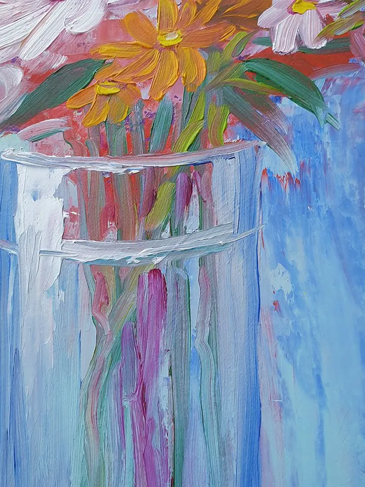 Daisy Painting Bouquet Original Art Still Life Wall Art Floral Oil Painting