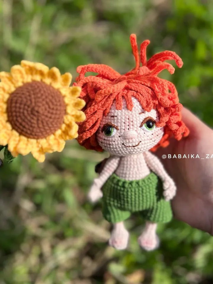PDF Crochet Sunny Boy Pattern, Amigurumi Sunflower Pattern, Crochet Doll Boy, Sunflower Crochet Pattern, Amigurumi Funny Doll Pattern