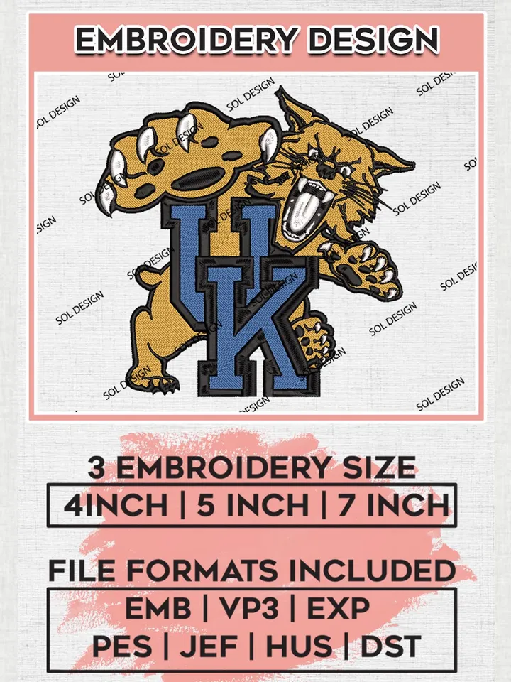 NCAA Kentucky Wildcats UK Team Logo Machine Embroidery Design, NCAA Kentucky Wildcats Team Design Design files, NCAA Team Embroidery Designs, NCAA Machine Embroidery Designs, Digital Download