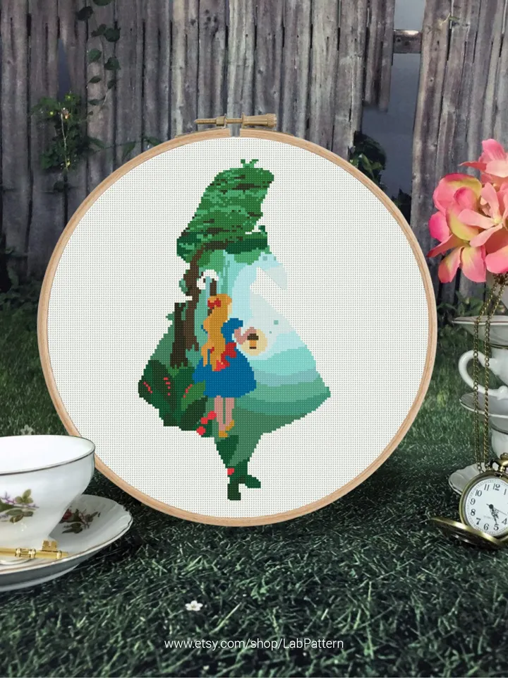 Alice in Wonderland Silhouette Cross stitch pattern | Embroidery Pattern | Instant Download | Embroidery Designs