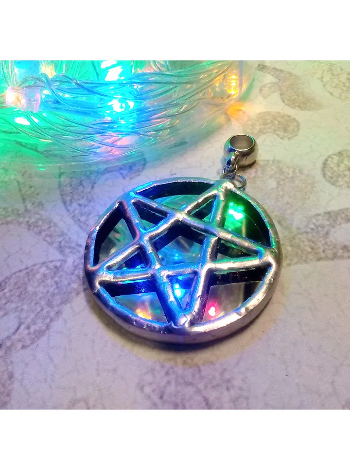 Mirror Pentagram pendant, pentacle necklace, mirror star, stained glass star, Halloween necklace, witchy aesthetic