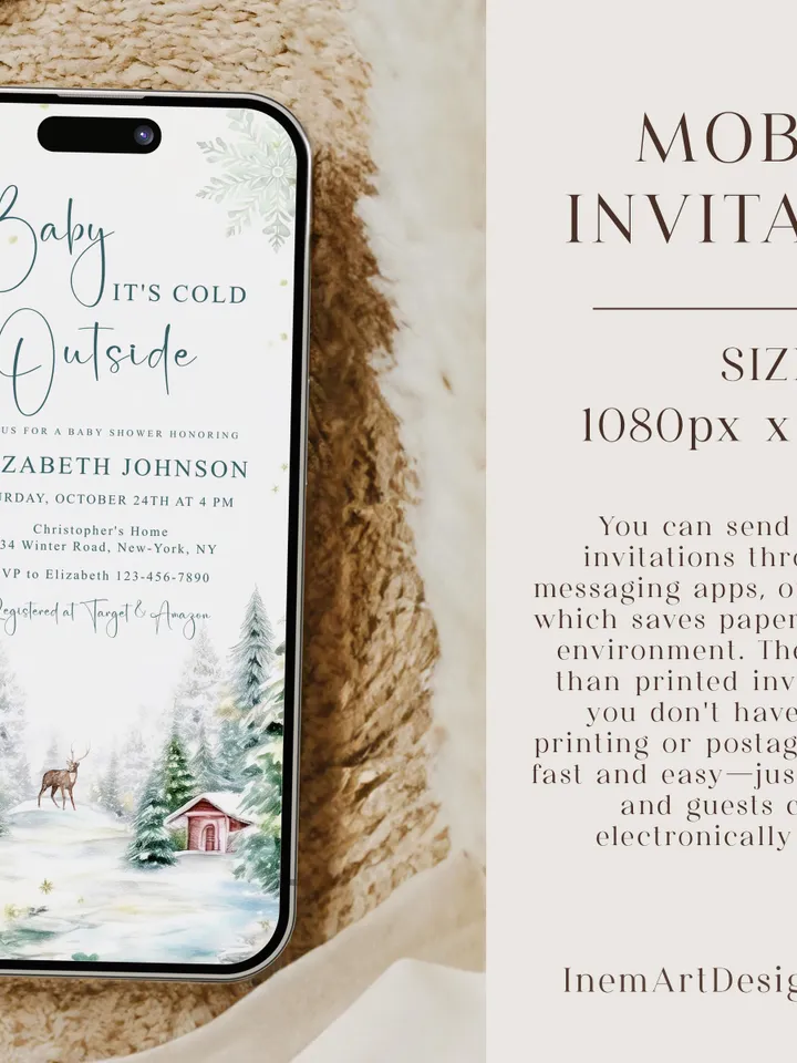 Winter Baby Shower Invitation. Baby Its Cold Outside. Gender Neutral Baby Shower Invitation. Editable Winter Baby Shower Invitation - i130
