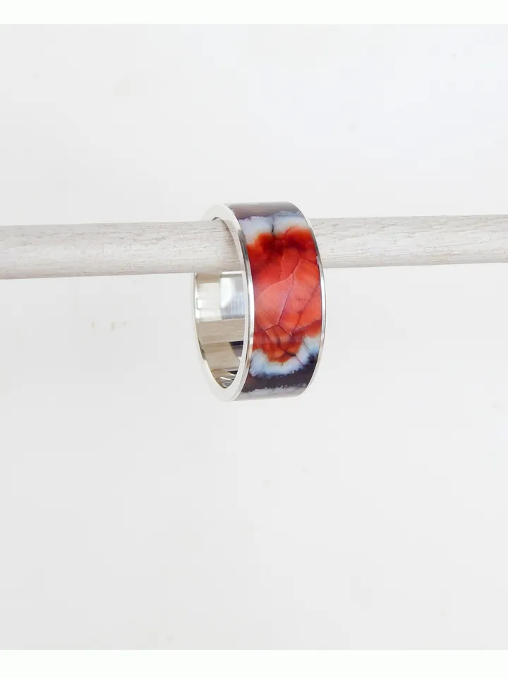 Unique mammoth tooth ring. Silver ring with a stabilized mammoth tooth.