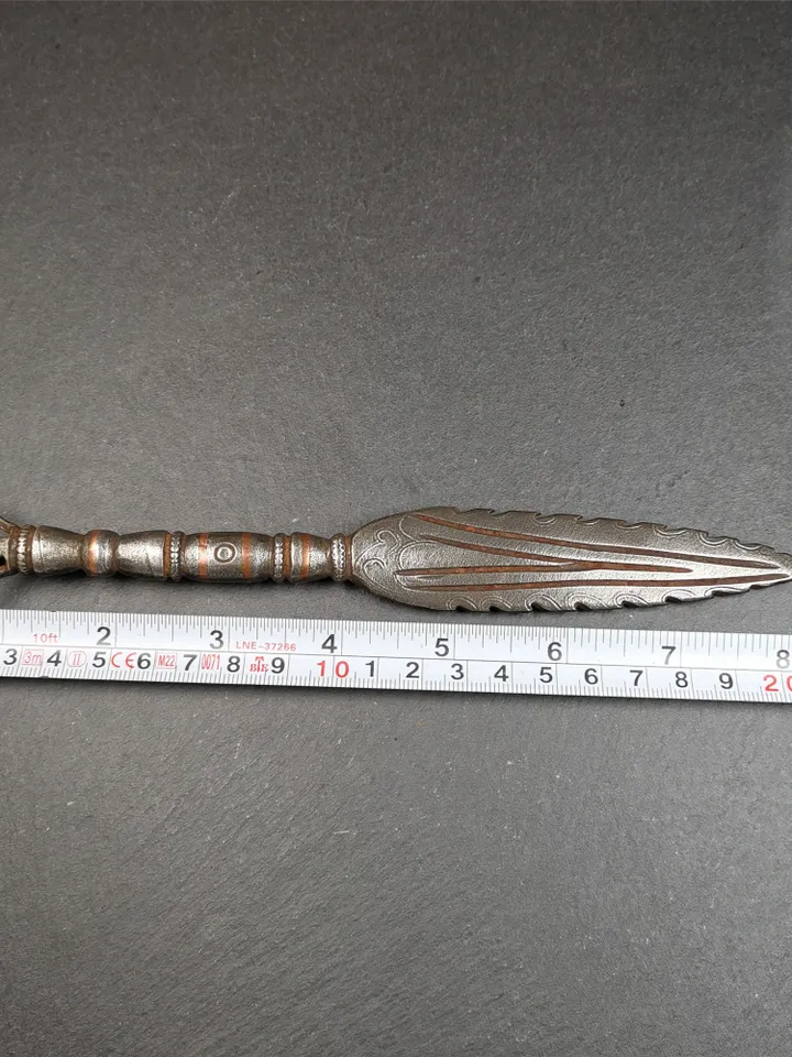 Gandhanra Tibetan Buddhism Ritual Implement,Fire Vajra Sword of Wisdom Buddha Manjushri,Made of Cold Iron inlaid Copper,8.3&quot; Length