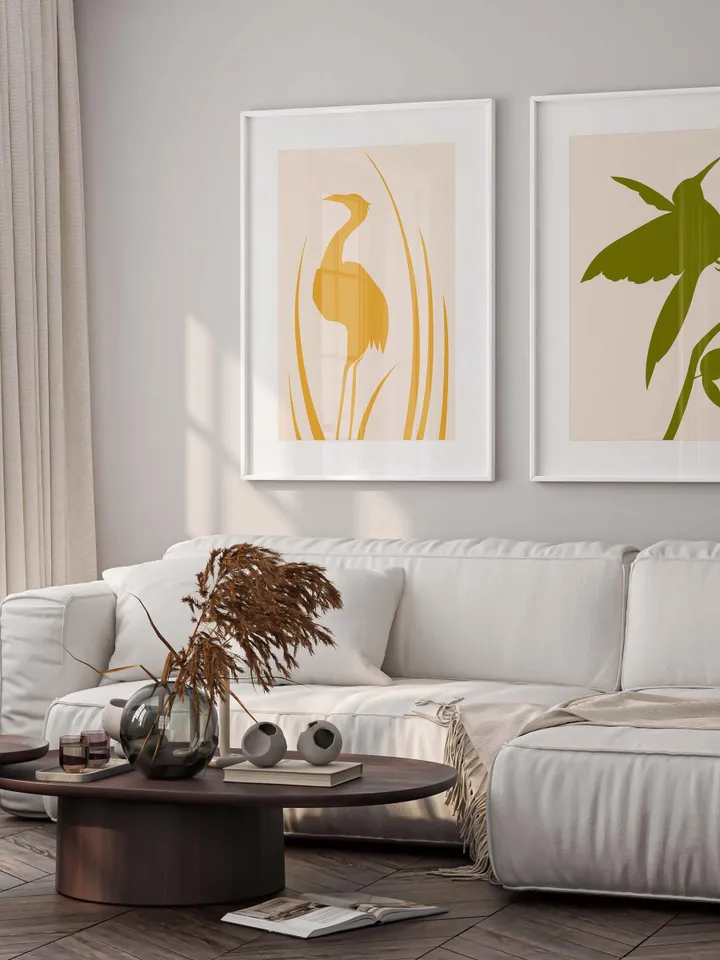 Minimalist Bird Wall Art Boho Bird Poster Abstract Nature Silhouettes Modern Yellow Decor Scandinavian Style Contemporary Bird Digital Art