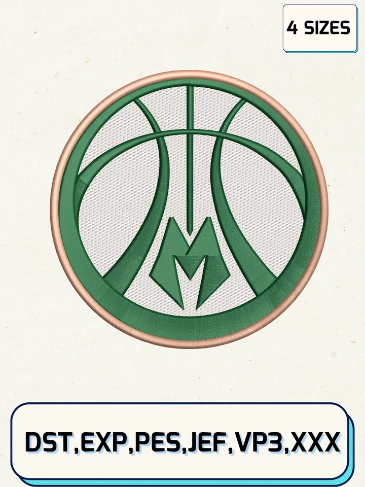 Milwaukee Bucks Logos Embroidery Design Files,NBA Logos Embroidery Designs,Machine Embroidery Files,4 Sizes
