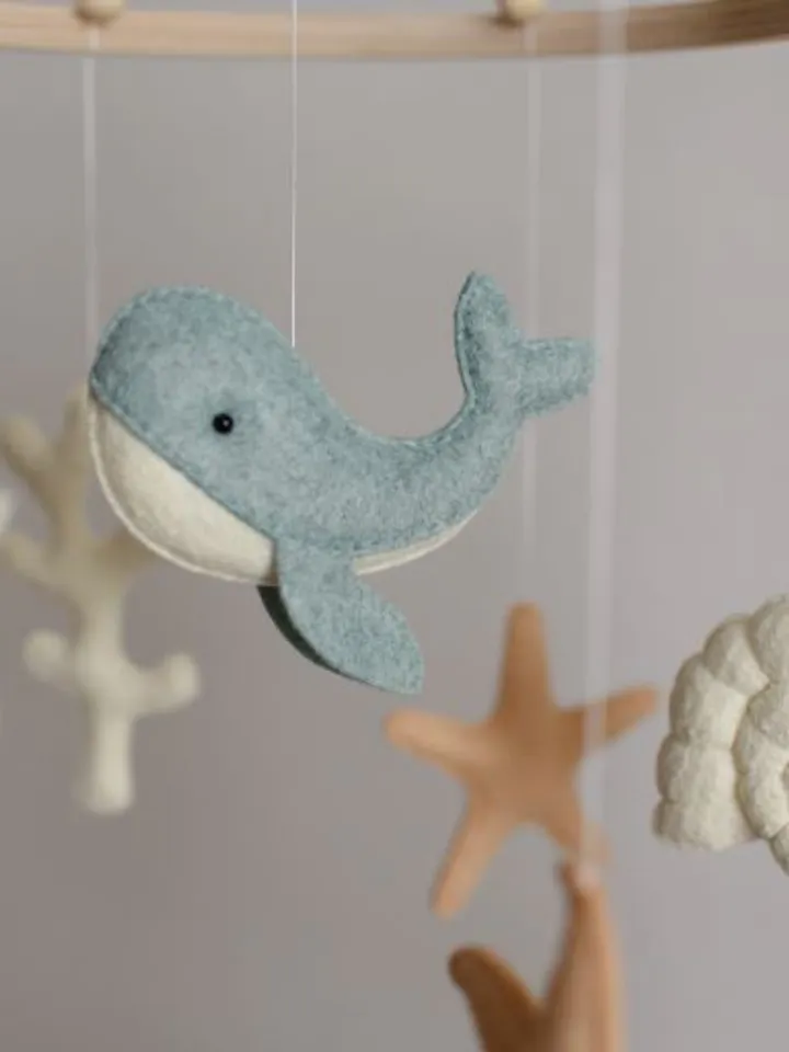 Handcrafted Whale and Ocean Themed Felt Baby Mobile - Customizable Nursery Decor