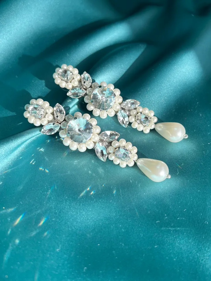 Bridal Pearl Crystal Cameo Earrings