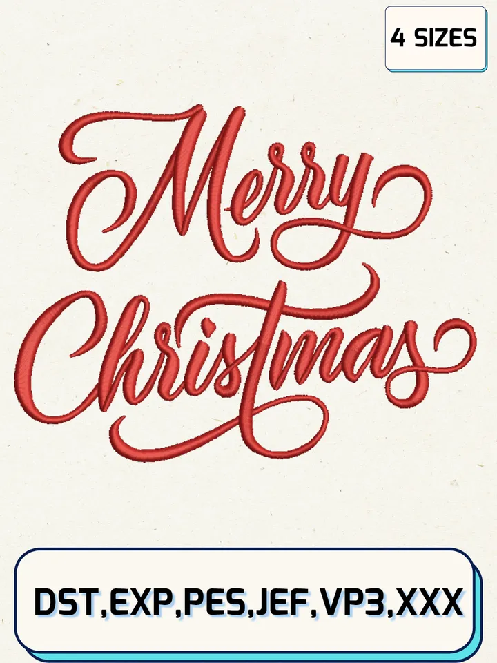 Merry Chrismas Embroidery Designs,Christmas Embroidery Designs,Machine Embroidery Files,4 Sizes