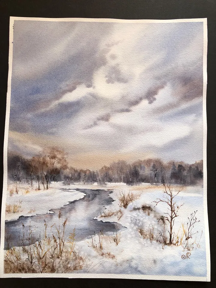 Landscape Original Watercolor Painting Autumn Painting