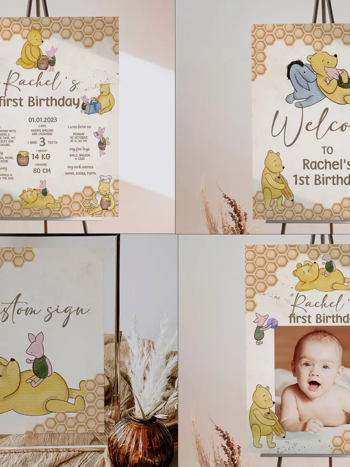 DIY Winnie Pooh Birthday Bundle; Editable 1st Birthday Party Template; Winnie the Pooh Birthday Party; Pooh Birthday Party Decoration; hc12