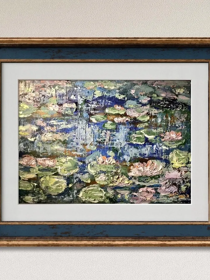 Waterlillies original oil painting on stretched canvas,textured impasto painting,pond of waterlilles,impressionistic,wall hanging,gift.
