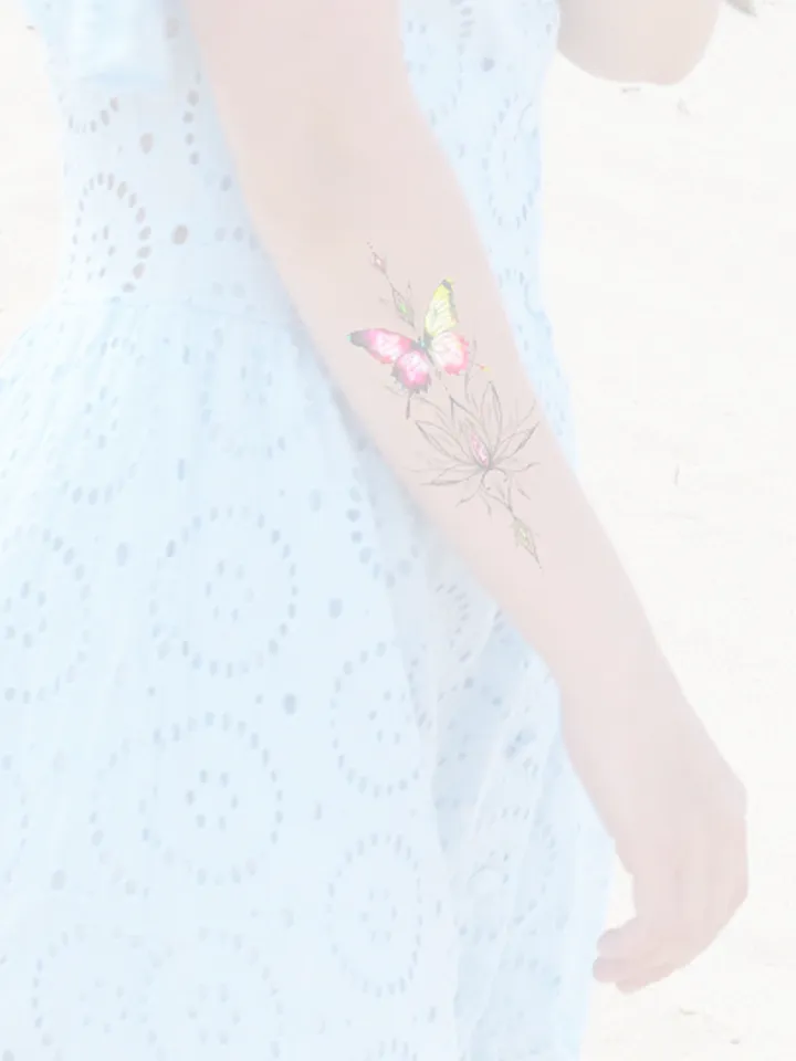 Butterfly Tattoo Design Colored Ornamental Lotus Flower And Butterfly Tattoo Idea Stencil Sketch, Instant download PDF, JPG