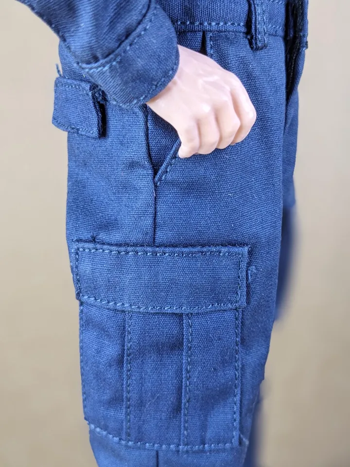 Premium navy blue military-style jacket, pants for 12-inch fashion male dolls