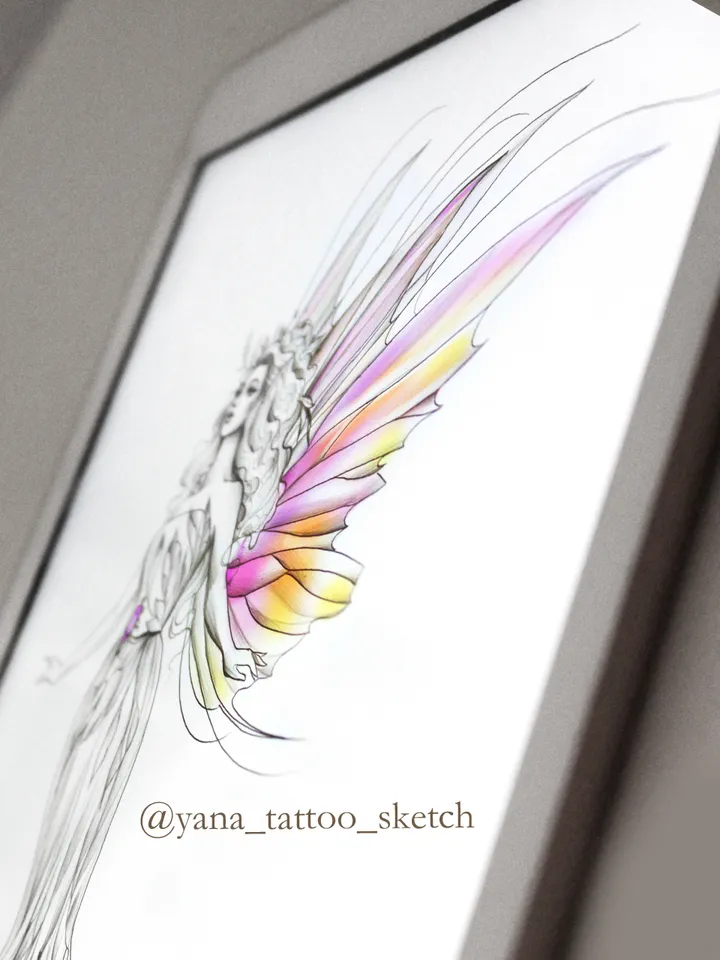 Fairy Tattoo Design Fairy Tattoo Idea Drawing Sketch, Instant download JPG, PDF, PNG