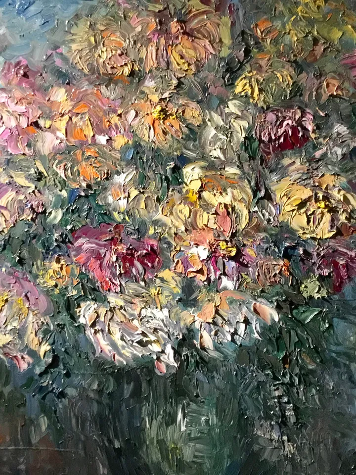 Chrysanthemums in a vase,original oil painting on canvas, abstract flowers painting, unique handmade painting,home decoration wall hanging