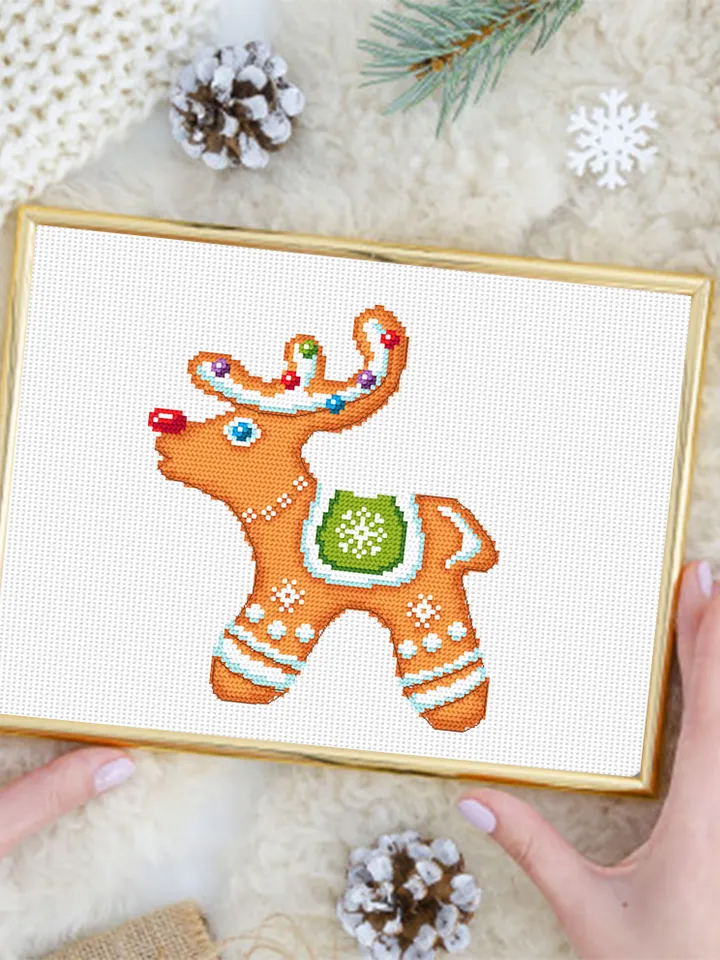 Christmas gingerbread cross stitch pattern download PDF Christmas deer cross stitch chart, Cute small cross stitch Gingerbread ornament #N88