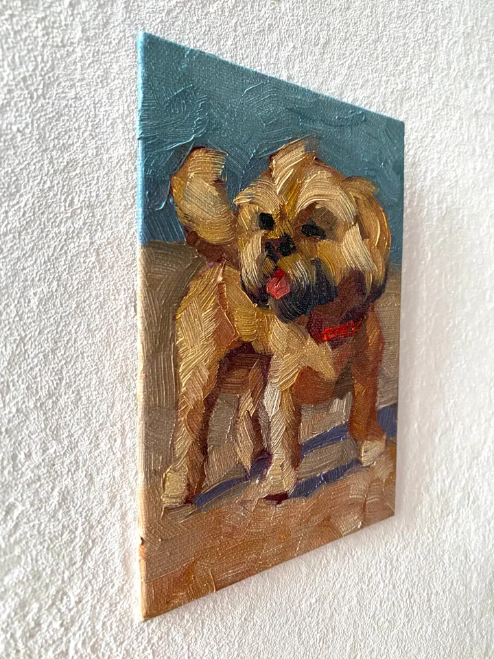 Dog oil painting original, Pet portrait artwork, Animal miniature wall art 4x6